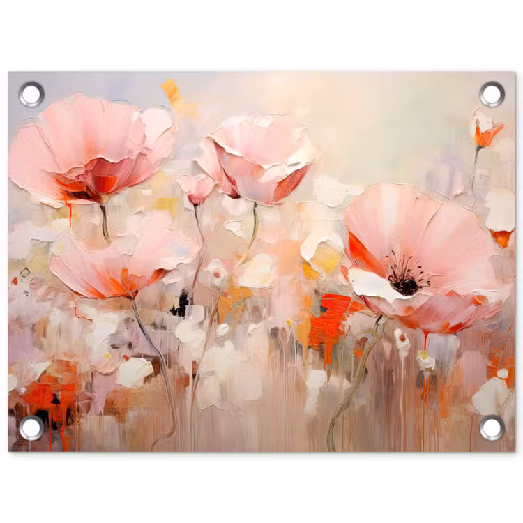 Bloemen - Watercolor - Roze - Abstract - Kunst tuinposter los doek klein -3d