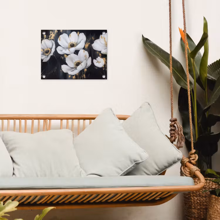 Bloemen - Wit - Abstract tuinposter los doek klein -sfeer7