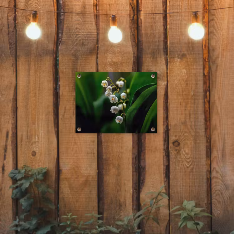 Bloemen - Wit - Bladeren - Lelietjes tuinposter los doek klein -sfeer1