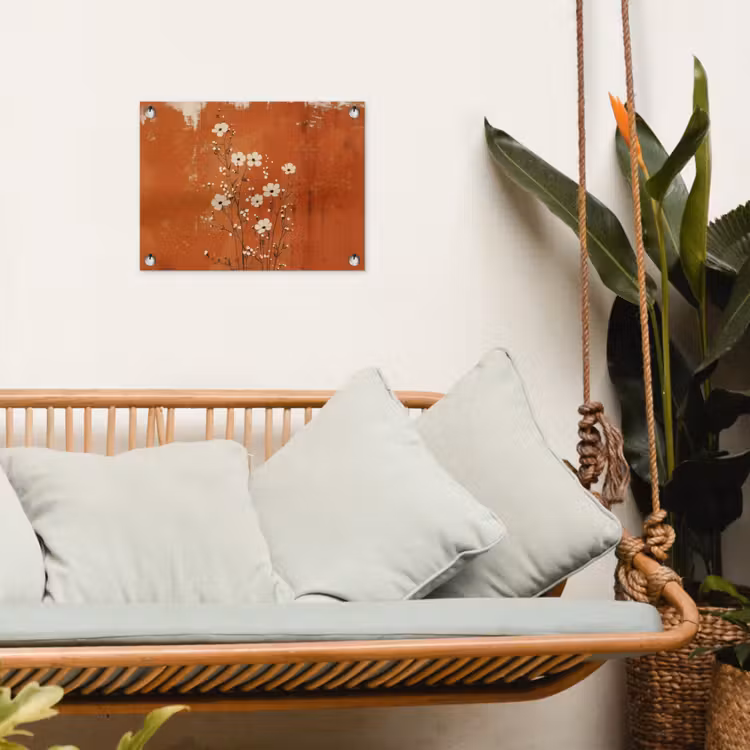 Bloemen - Wit - Subtiel - Roestkleur tuinposter los doek klein -sfeer7