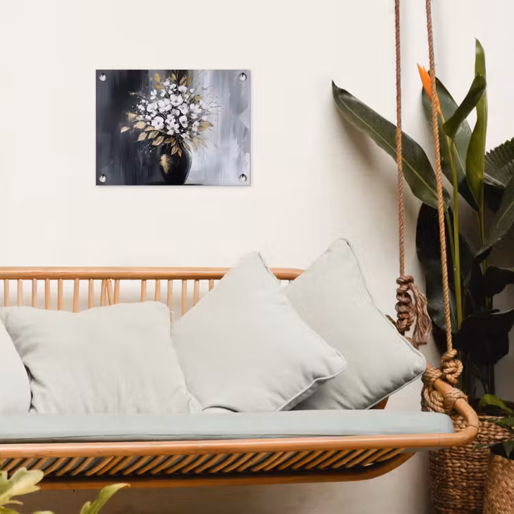 Bloemen - Wit - Vaas - Abstract tuinposter los doek klein -sfeer7