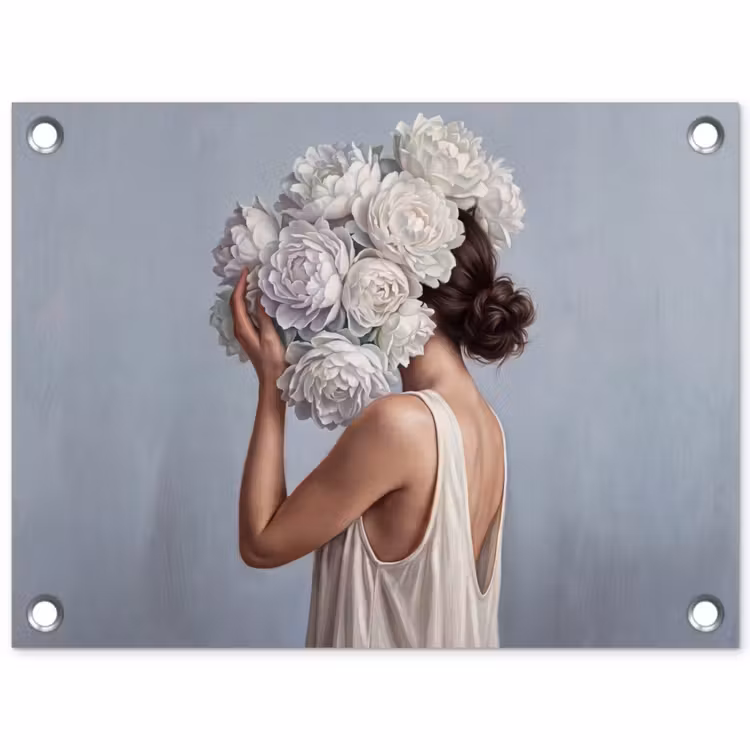 Bloemen - Vrouw - Wit tuinposter los doek klein -3d
