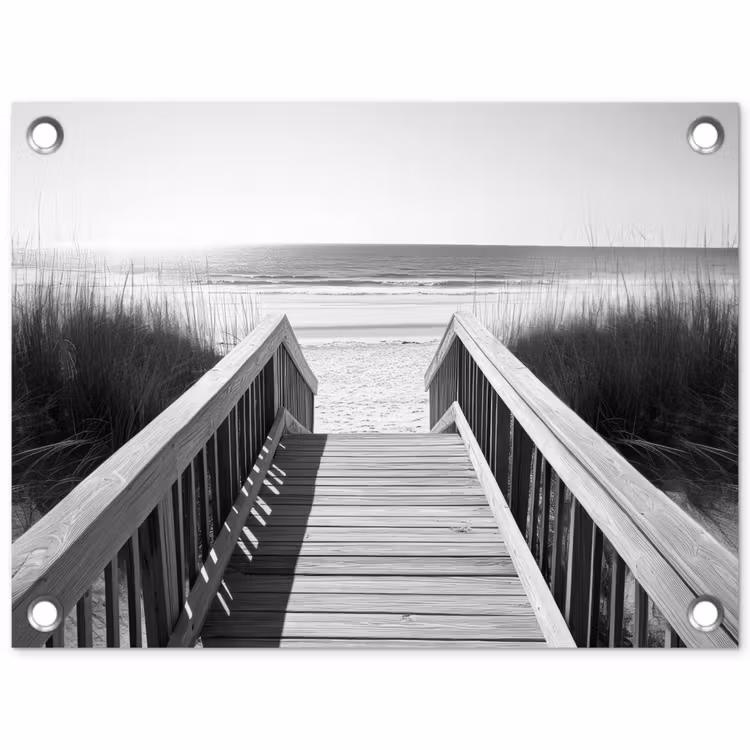 Loopbrug - Hout - Strand - Zee tuinposter los doek klein -3d