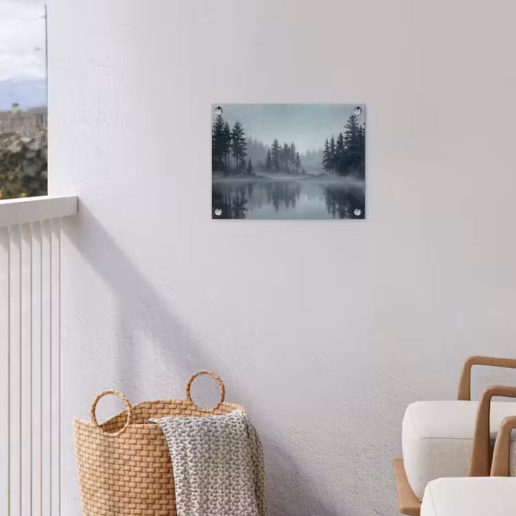 Bos - Meer - Mist - Natuur - Grijs tuinposter los doek klein -sfeer8