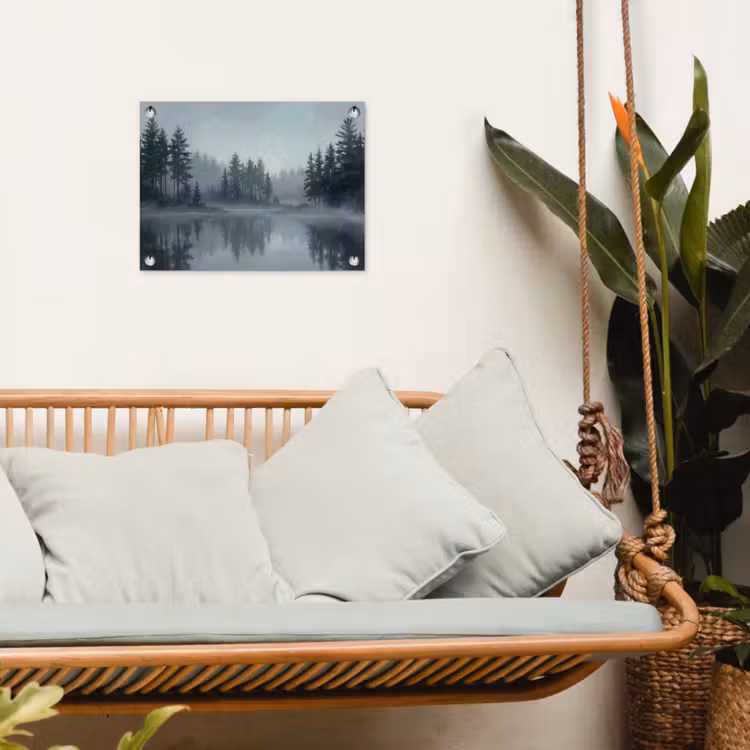 Bos - Meer - Mist - Natuur - Grijs tuinposter los doek klein -sfeer7