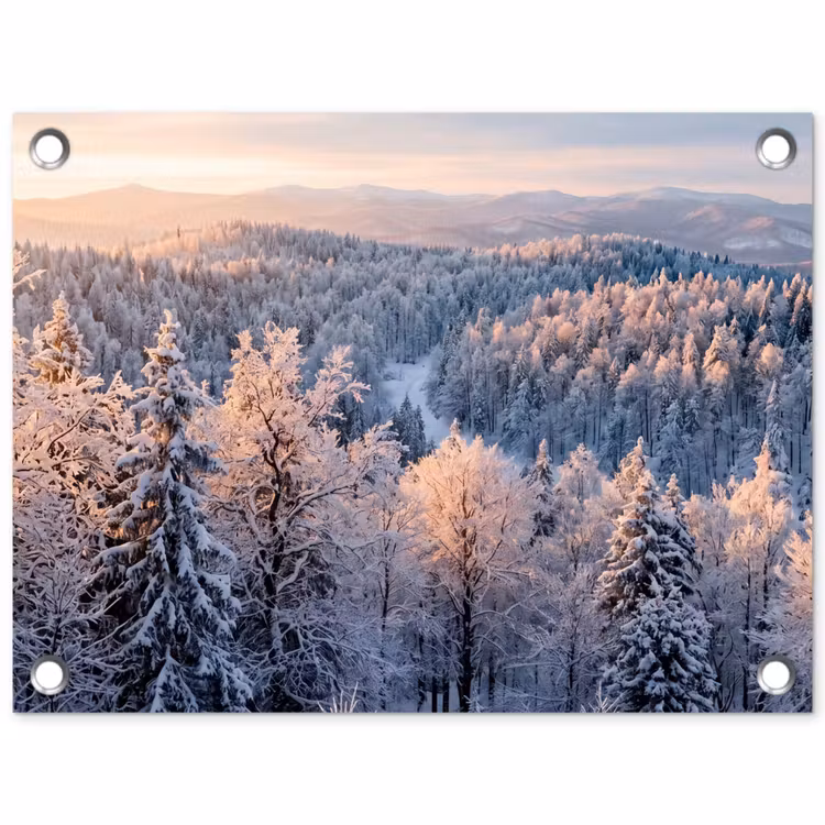 Bos - Bergen - Goud - Winter - Warm tuinposter los doek klein -3d
