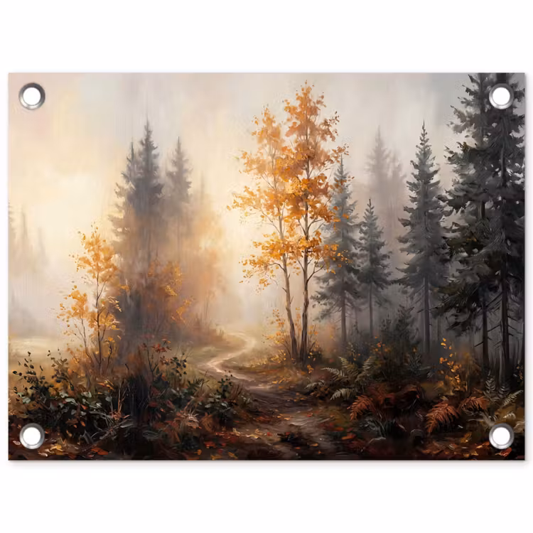 Bospad - Herfstbladeren - Natuur - Schilderachtig - Oranje tuinposter los doek klein -3d