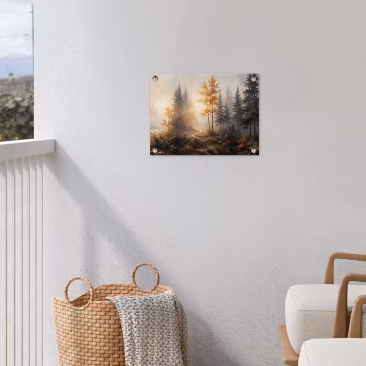 Bospad - Herfstbladeren - Natuur - Schilderachtig - Oranje tuinposter los doek klein -sfeer8