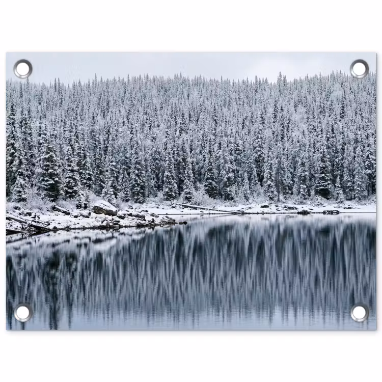 Bos - Reflectie - Meer - Winter - Serene tuinposter los doek klein -3d