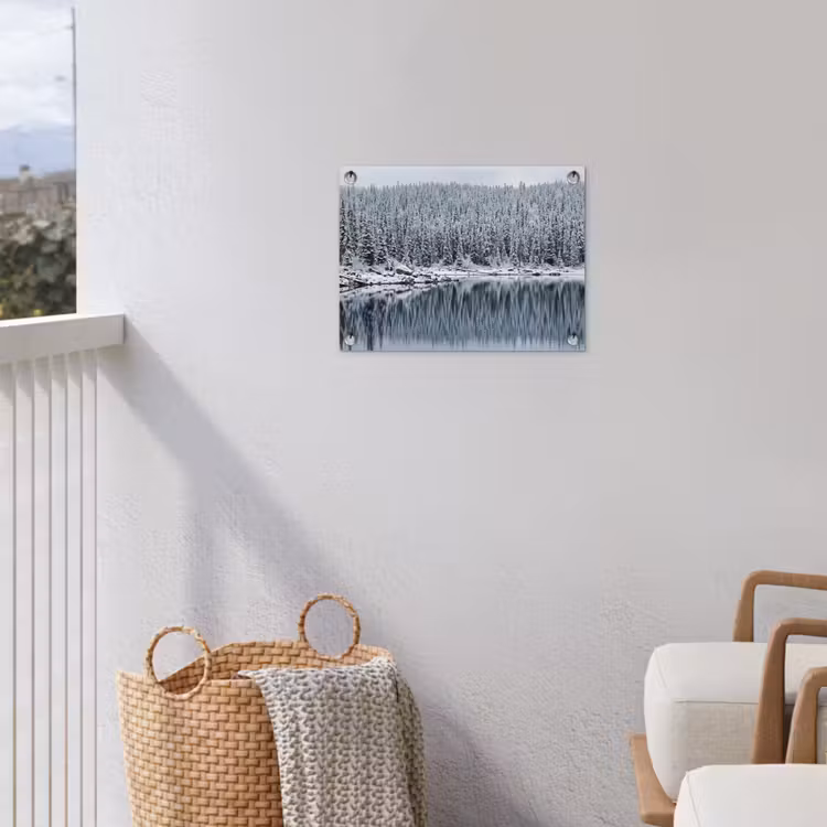 Bos - Reflectie - Meer - Winter - Serene tuinposter los doek klein -sfeer8