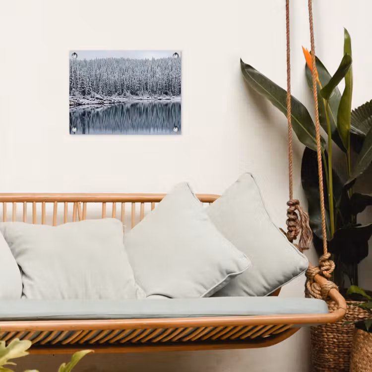 Bos - Reflectie - Meer - Winter - Serene tuinposter los doek klein -sfeer7