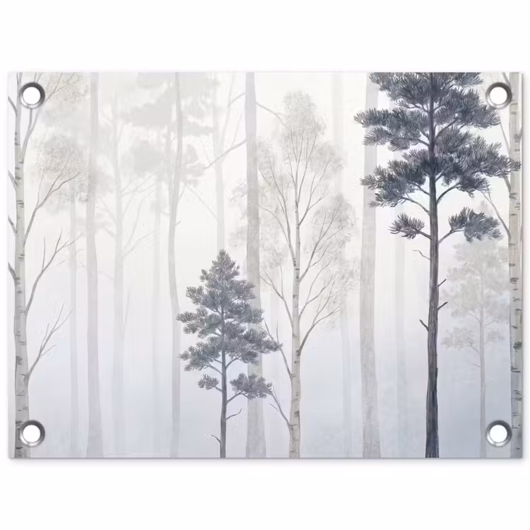 Bos - Bomen - Mist - Natuur - Illustratie - Grijs tuinposter los doek klein -3d