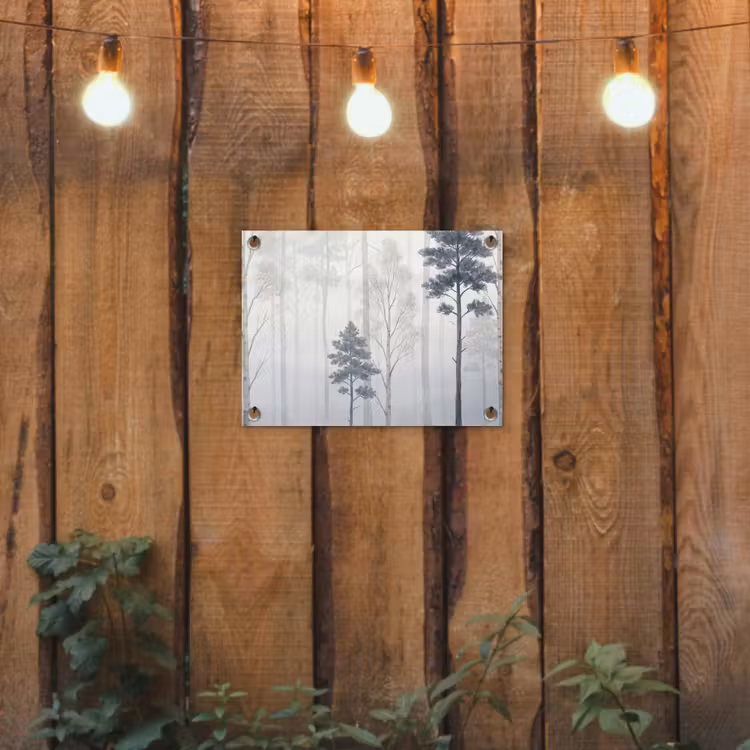 Bos - Bomen - Mist - Natuur - Illustratie - Grijs tuinposter los doek klein -sfeer1