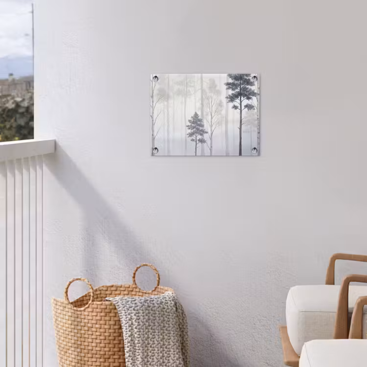 Bos - Bomen - Mist - Natuur - Illustratie - Grijs tuinposter los doek klein -sfeer8