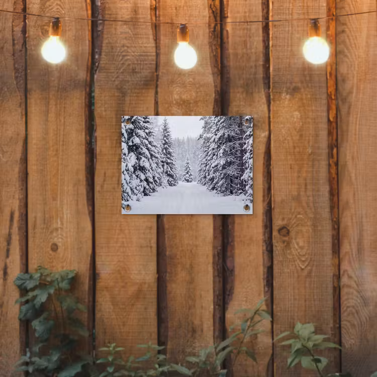 Bos - Winter - Sneeuw - Pad - Natuur tuinposter los doek klein -sfeer1