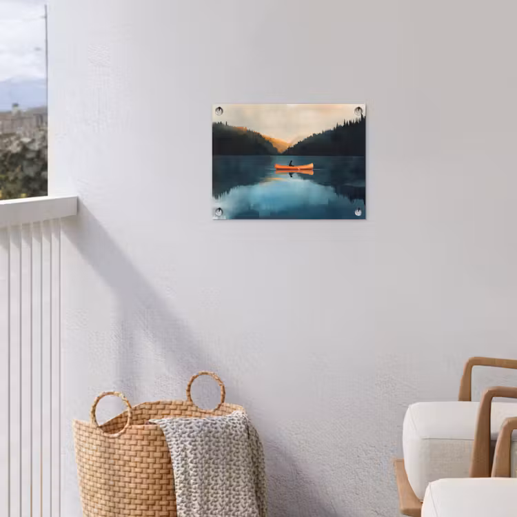 Bossen - Meer - Kano - Oranje tuinposter los doek klein -sfeer8