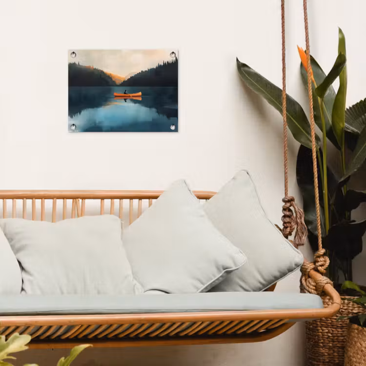Bossen - Meer - Kano - Oranje tuinposter los doek klein -sfeer7