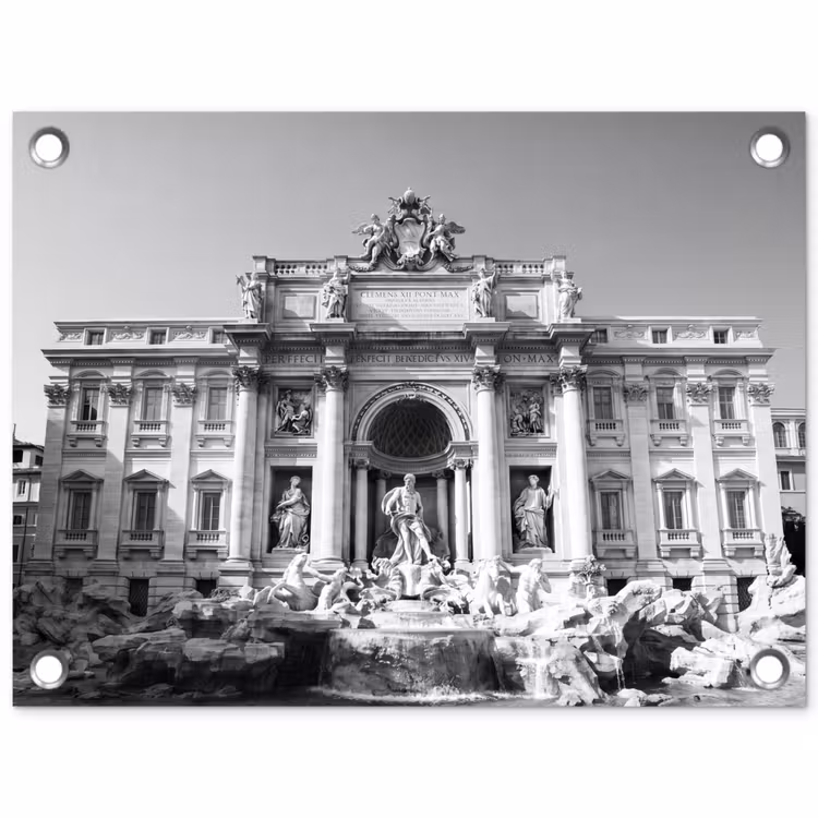 Fontein - Beelden - Architectuur - Zwart-wit tuinposter los doek klein -3d