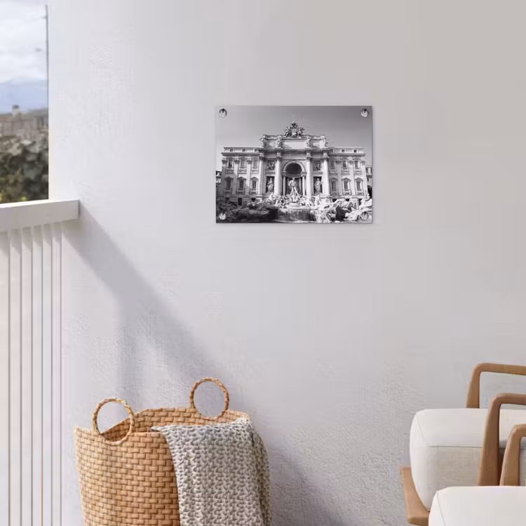 Fontein - Beelden - Architectuur - Zwart-wit tuinposter los doek klein -sfeer8