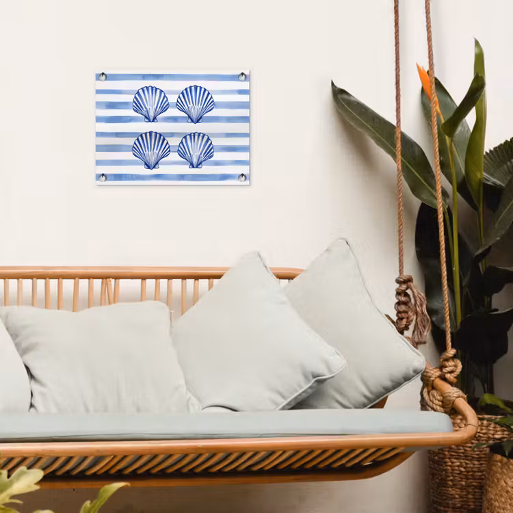 Vier schelpen - Blauw - Wit - Strepen tuinposter los doek klein -sfeer7