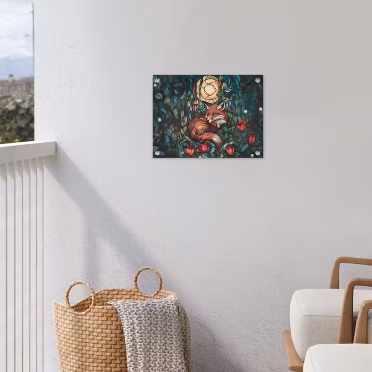 Vos - Mozaïek - Bos - Maan tuinposter los doek klein -sfeer8