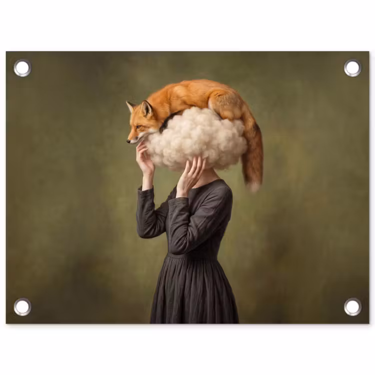 Vos - Surrealistisch - Groen tuinposter los doek klein -3d