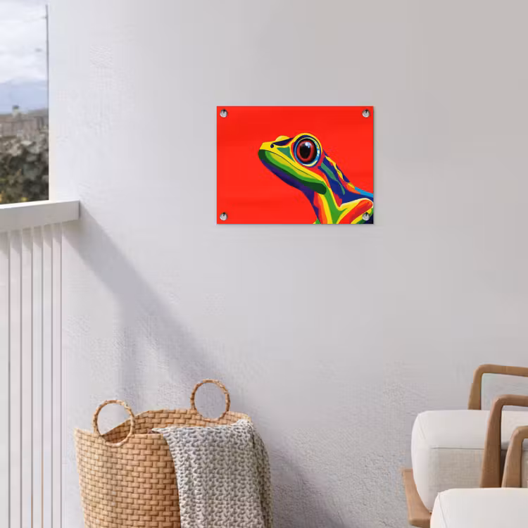 Kikker - Kleurrijk - Strepen - Ogen tuinposter los doek klein -sfeer8