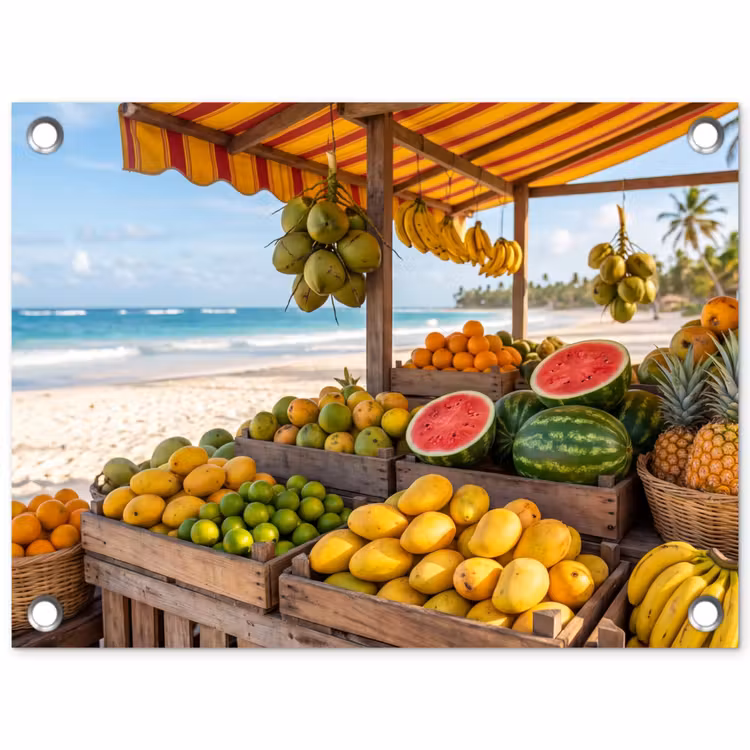 Garden Poster - Fruit - Beach - Tropical - Fruit - Strand - Tropisch tuinposter los doek klein
