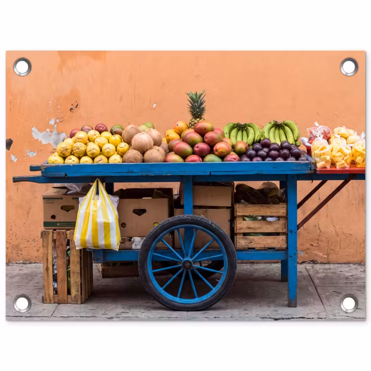 Garden Poster - Fruit - Cart - Street - Fruit - Kar - Straat tuinposter los doek klein