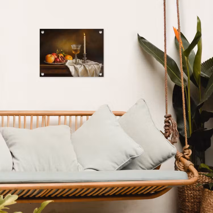 Fruit - Stilleven - Wijn - Kaars tuinposter los doek klein -sfeer7