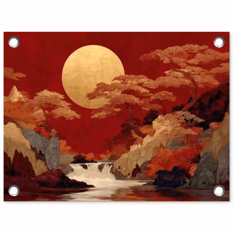 Volle maan - Landschap - Waterval tuinposter los doek klein -3d