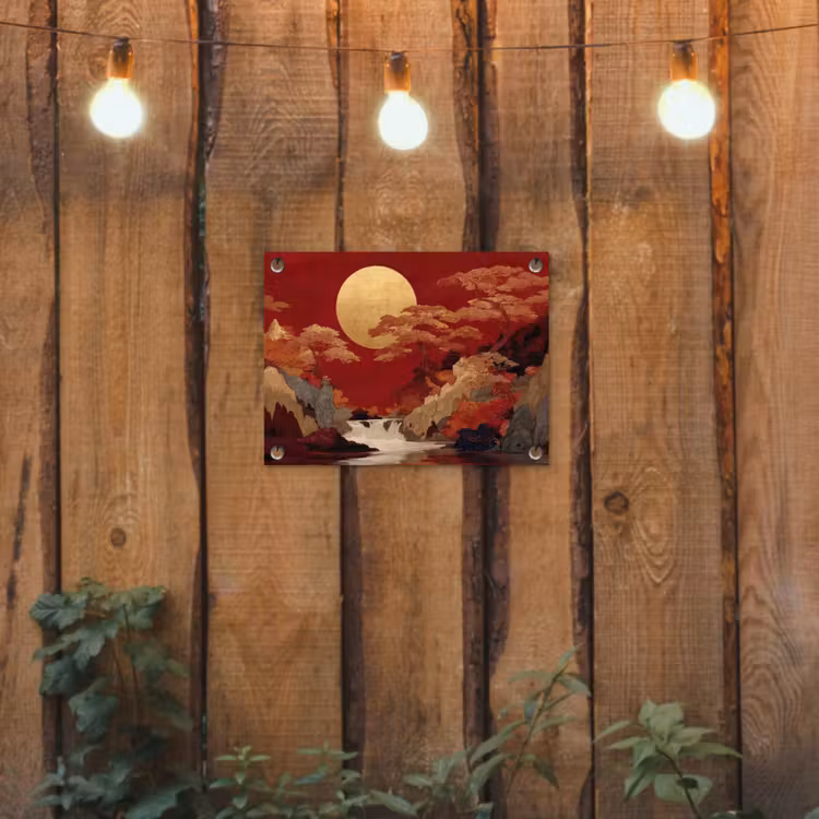 Volle maan - Landschap - Waterval tuinposter los doek klein -sfeer1