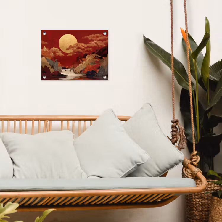 Volle maan - Landschap - Waterval tuinposter los doek klein -sfeer7