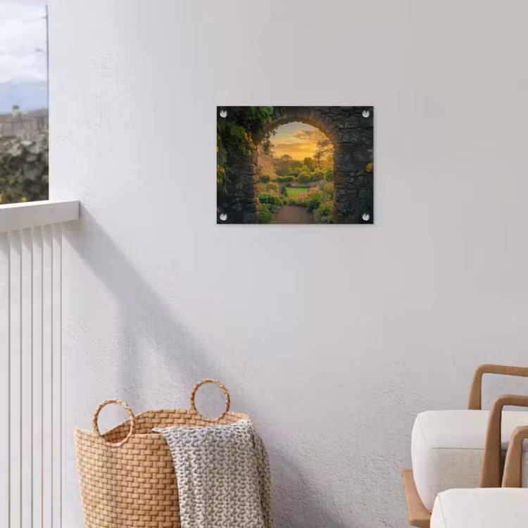 Poort - Planten - Zonsondergang tuinposter los doek klein -sfeer8