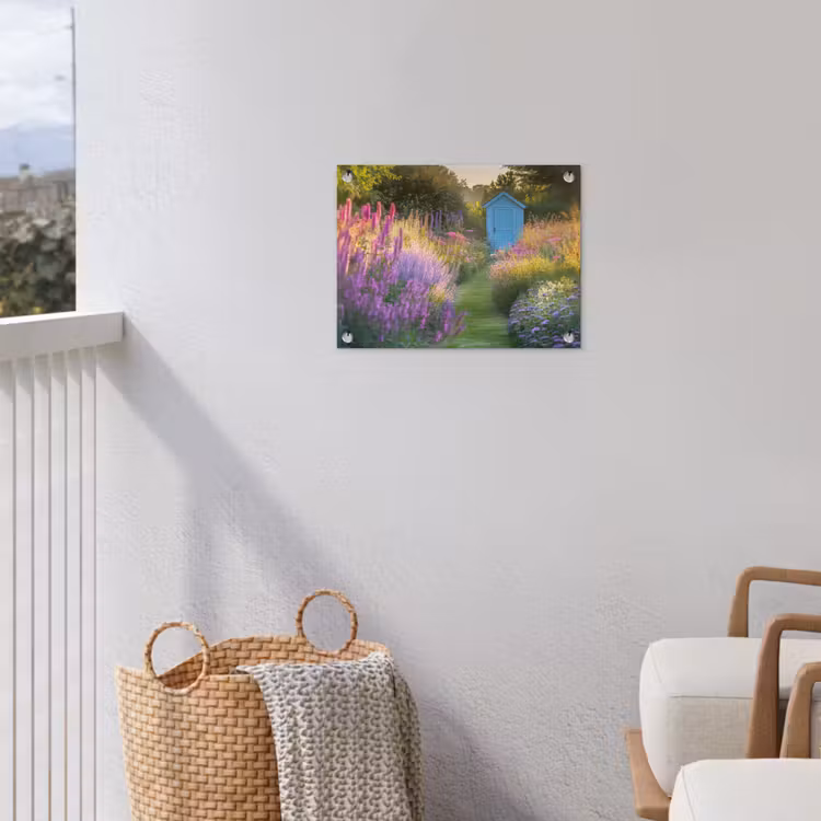Tuinhuisje - Blauw - Bloemen tuinposter los doek klein -sfeer8