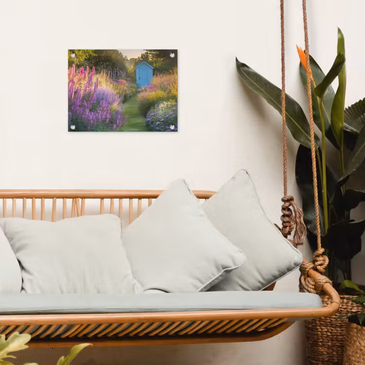 Tuinhuisje - Blauw - Bloemen tuinposter los doek klein -sfeer7