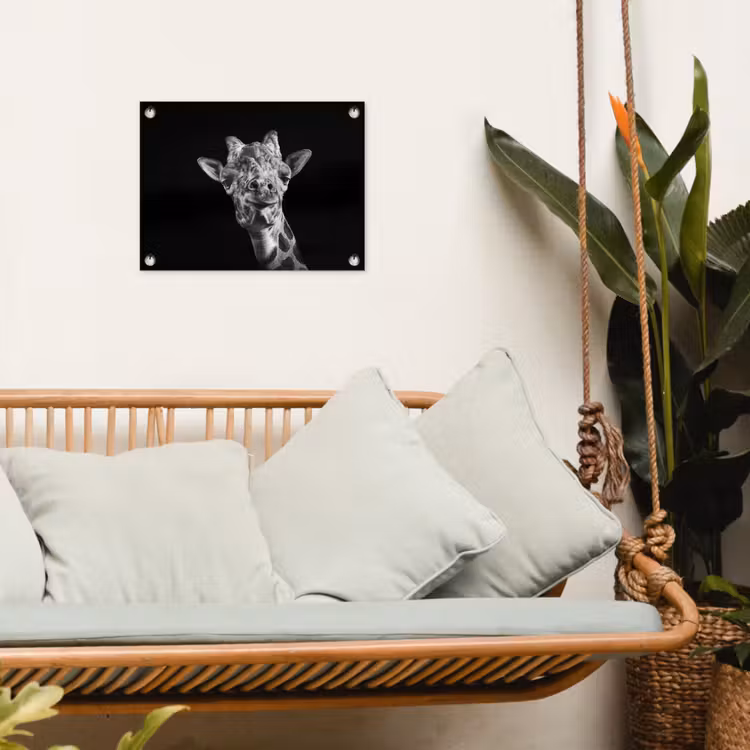 Giraffe - Dier - Zwart - Wit tuinposter los doek klein -sfeer7