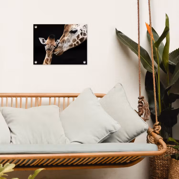 Giraffe - Dieren - Zwart - Portret - Dieren tuinposter los doek klein -sfeer7