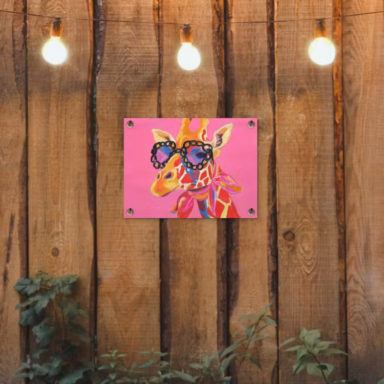 Giraf - Roze - Bril - Sjaal tuinposter los doek klein -sfeer1