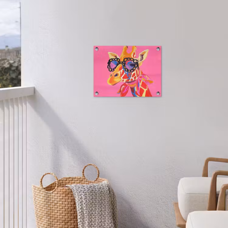 Giraf - Roze - Bril - Sjaal tuinposter los doek klein -sfeer8