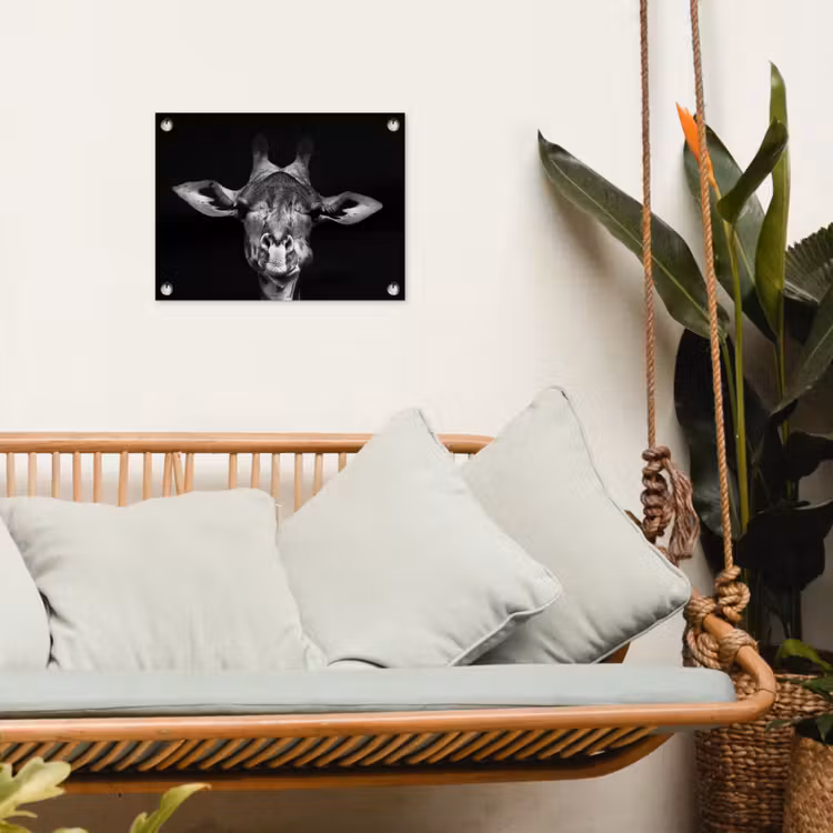 Giraffe - Portret - Dieren - Zwart - Wit tuinposter los doek klein -sfeer7