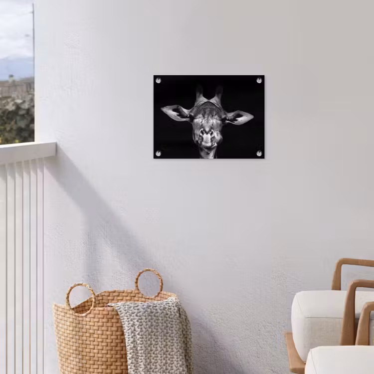 Giraffe portret in zwart-wit tuinposter los doek klein -sfeer8