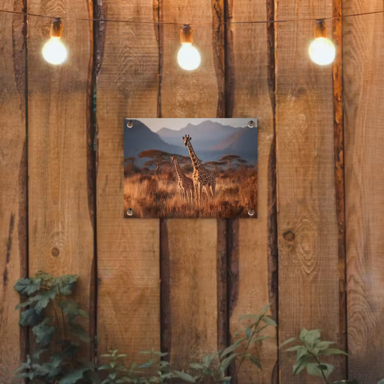 Giraffen - Hoog gras - Acaciabomen tuinposter los doek klein -sfeer1