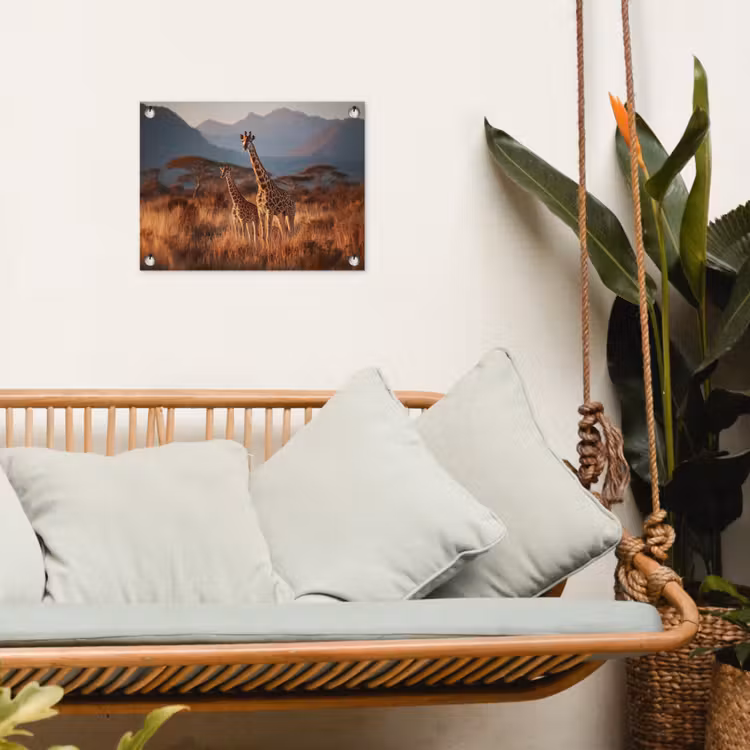 Giraffen - Hoog gras - Acaciabomen tuinposter los doek klein -sfeer7