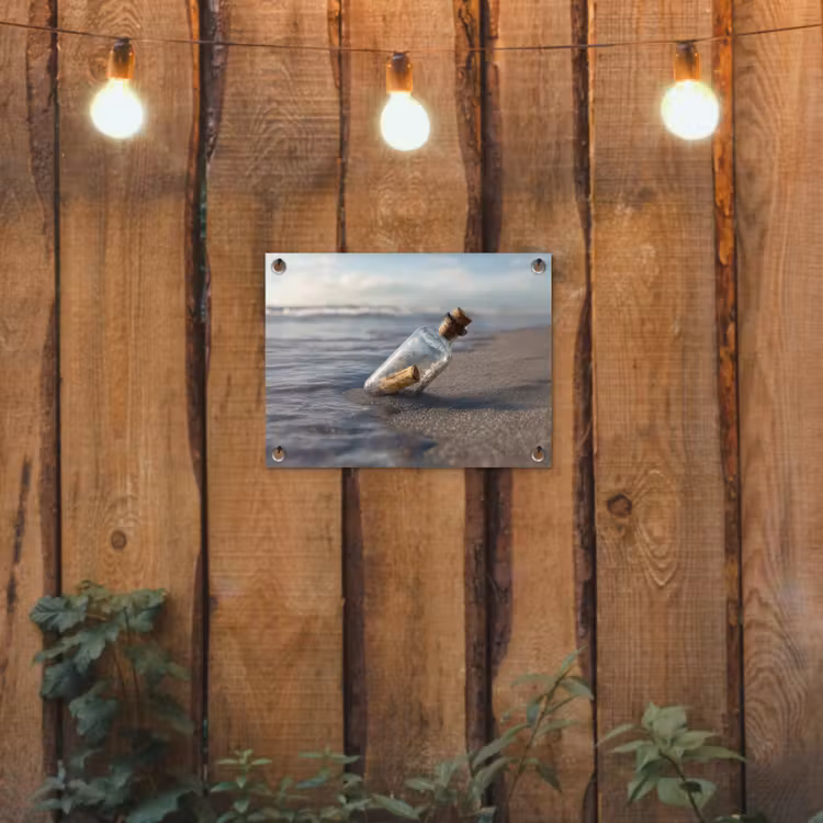 Glazenfles - Post - Zee - Zand tuinposter los doek klein -sfeer1