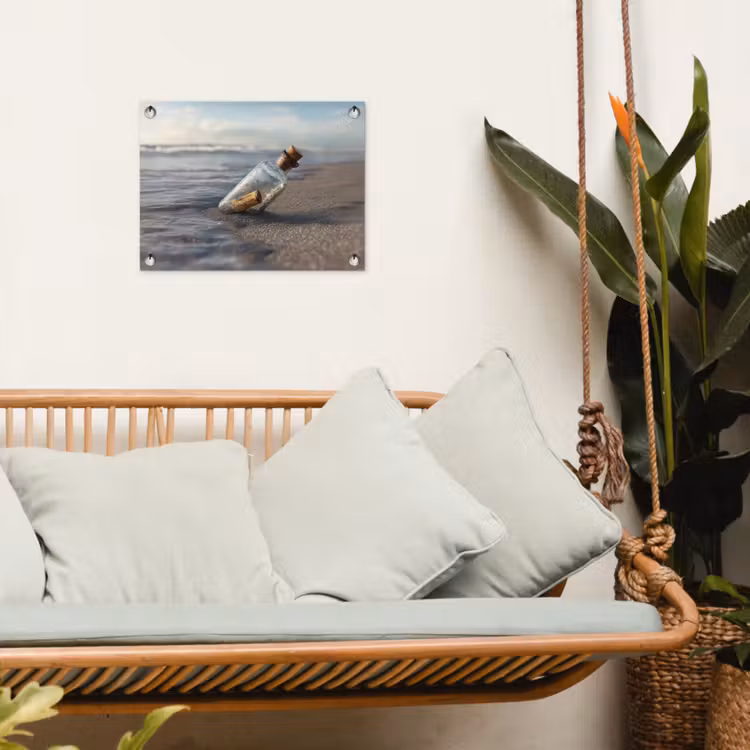 Glazenfles - Post - Zee - Zand tuinposter los doek klein -sfeer7