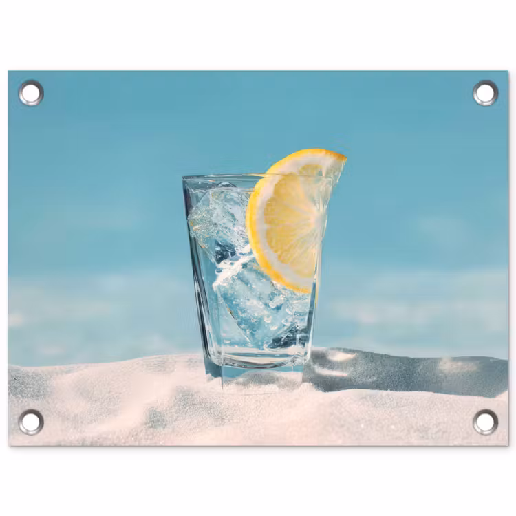 Glas - ijsblokjes - Citroen tuinposter los doek klein -3d