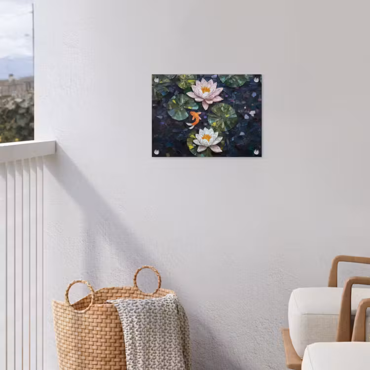 Glasstukjes - Leliebladeren - Vis - Oranje tuinposter los doek klein -sfeer8