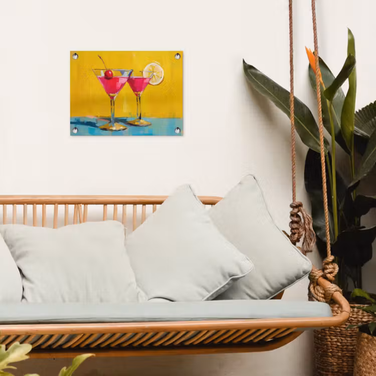 Glazen - Cocktail - Citroen - Kers tuinposter los doek klein -sfeer7