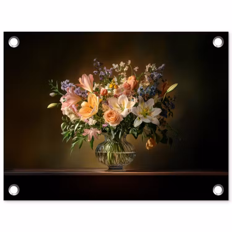 Glazen - Bloemen - Boeket - Kleuren tuinposter los doek klein -3d